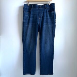 Betabrand Straight Leg 4 Pocket Yoga Blue Denim Jeans Pull On Size XL Petite